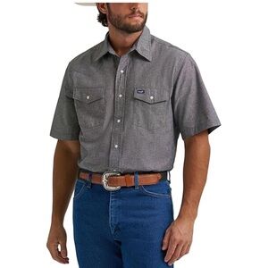 Wrangler Shirt Light Blue Denim Like Casual Button Down Pearl Snaps Size 18